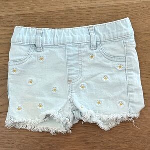 Charming Kids Light Blue Denim Shorts with Daisy Details